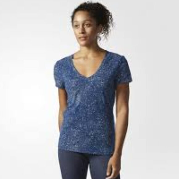 Adidas Flecks Deep V Neck Tee in Blue - Picture 14 of 16